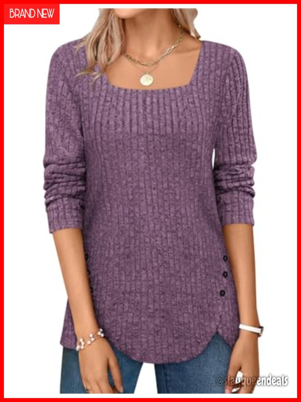 Women's Lightweight Long Sleeve Square Neck Tunic Sweater